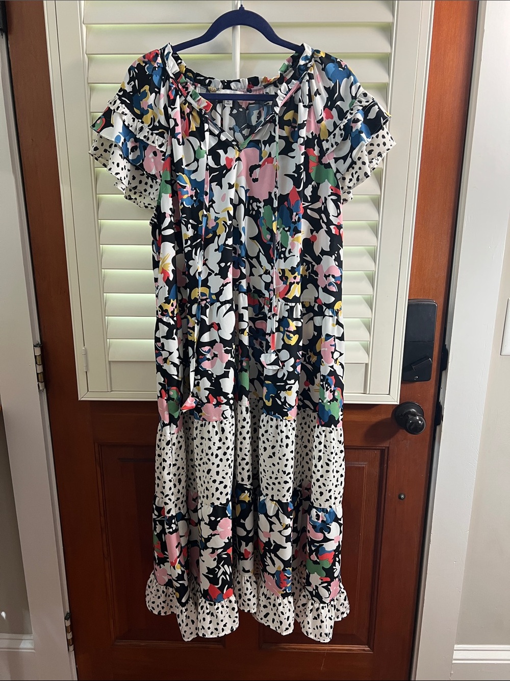 Umgee Black Floral & Multicolor Print Tiered Dress 1X